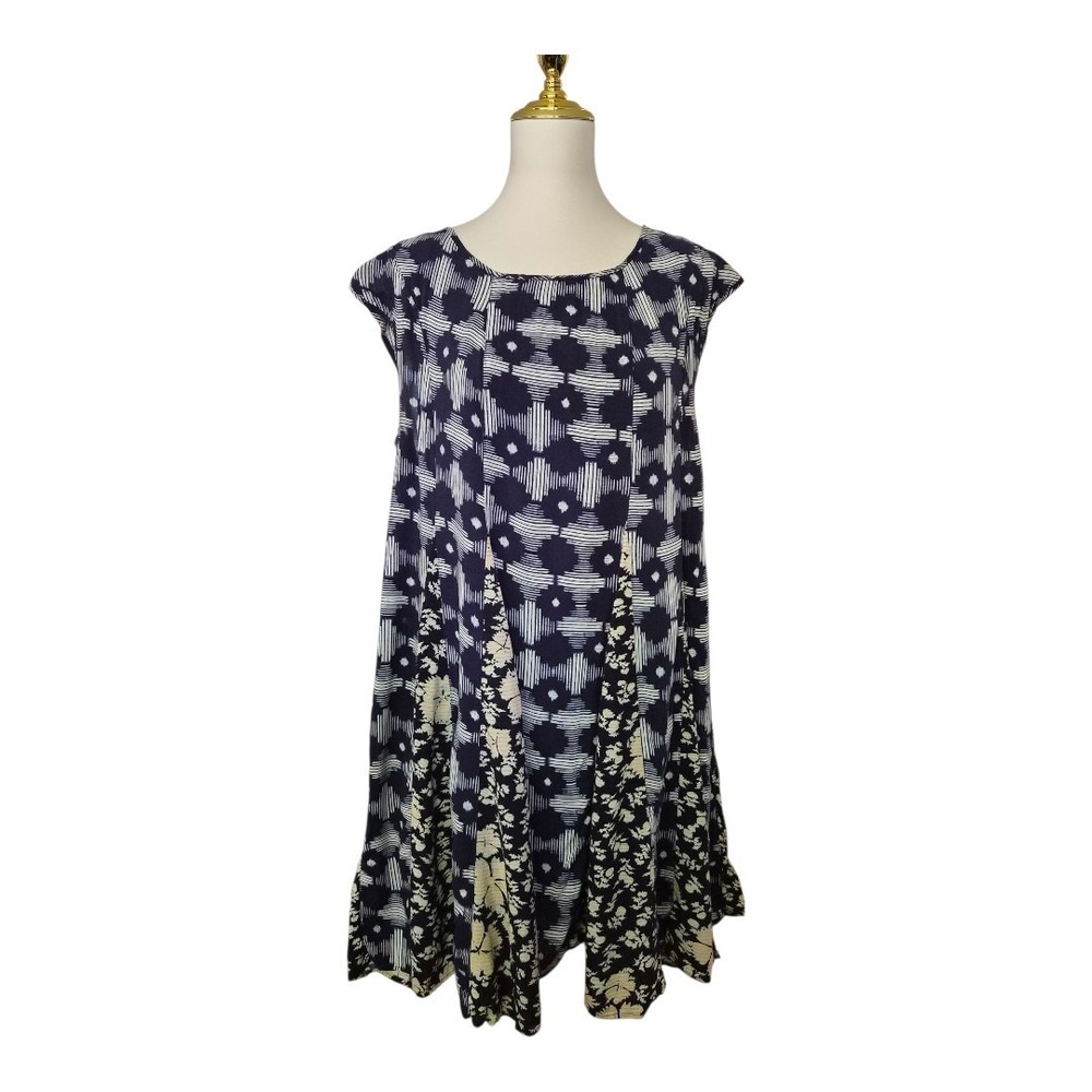 Anthropologie Maeve Indiga Blue‎ Floral Tie Back Abstract Swing Dress Size XS